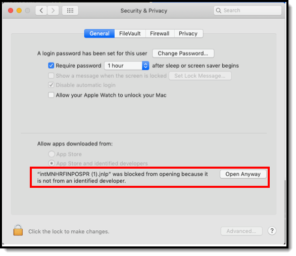 Screenshot of the Security and Privacy option for Mac users. 