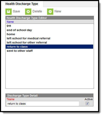 Screenshot of the health discharge type tool.