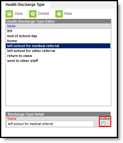 Screenshot of the discharge tool with the Active checkbox unmarked.