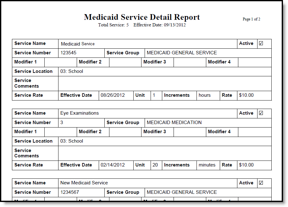 Screenshot of Medicaid Service Detail Report in PDF format..