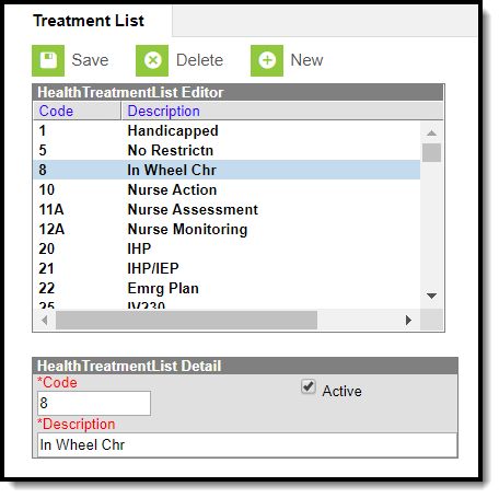 Screenshot of the treatment list tool.