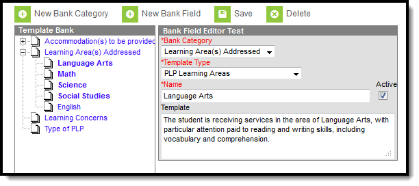 Screenshot of the PLP Template Banks tool.
