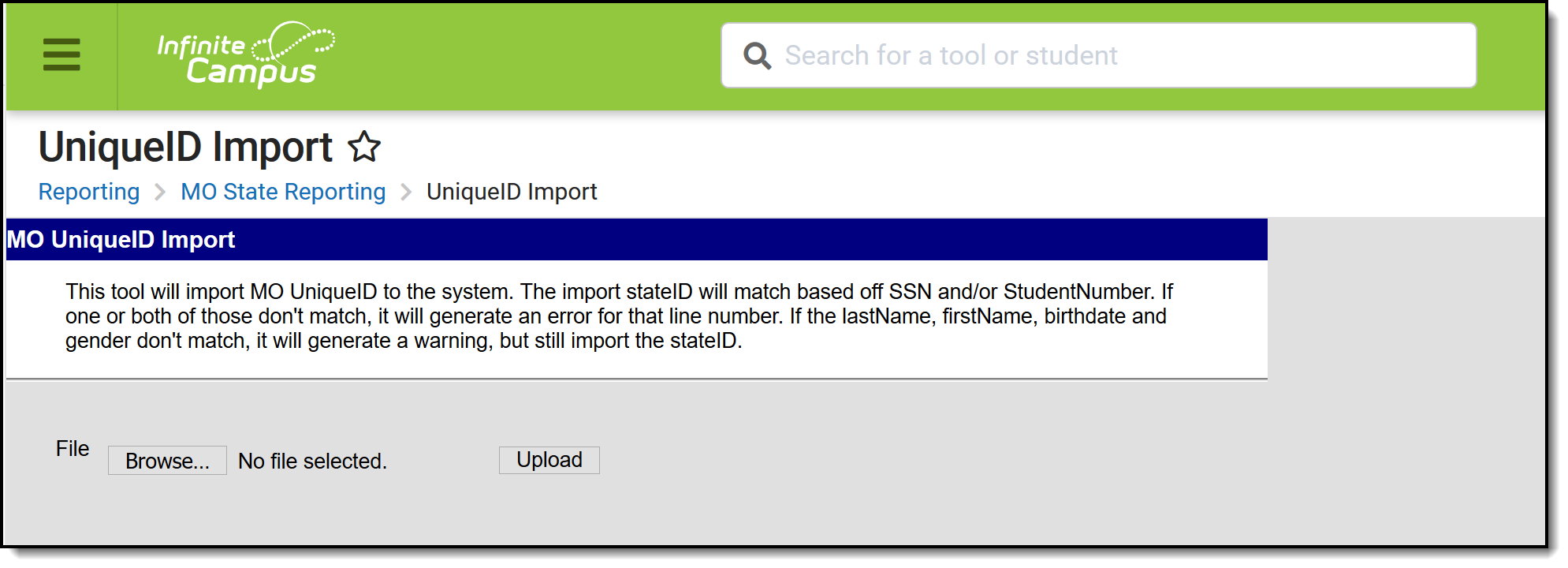 Screenshot of the UniqueID Import tool.