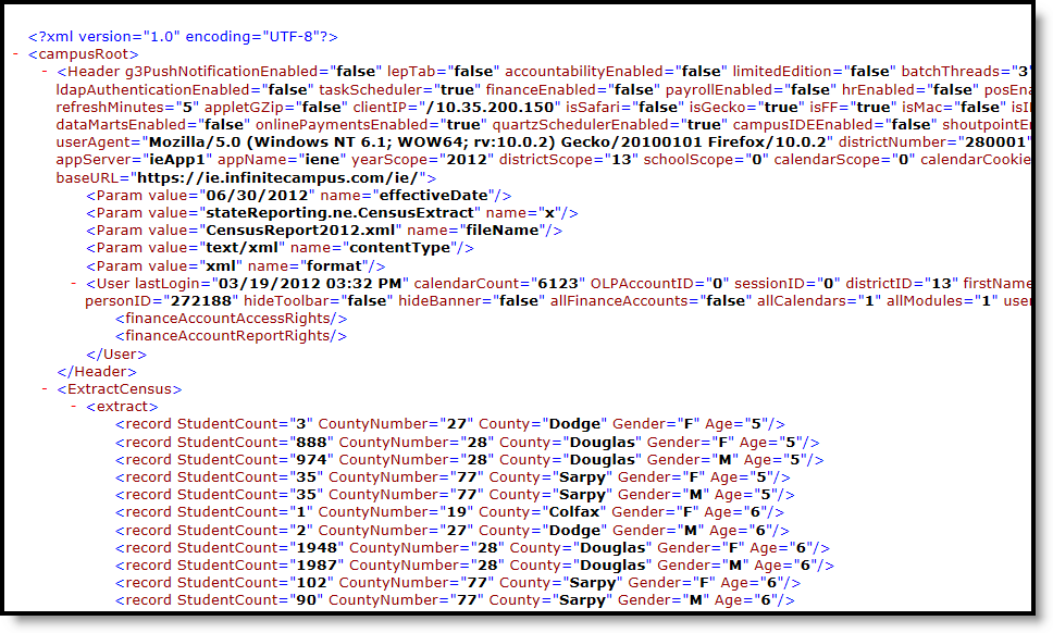 Screenshot of the XML example.