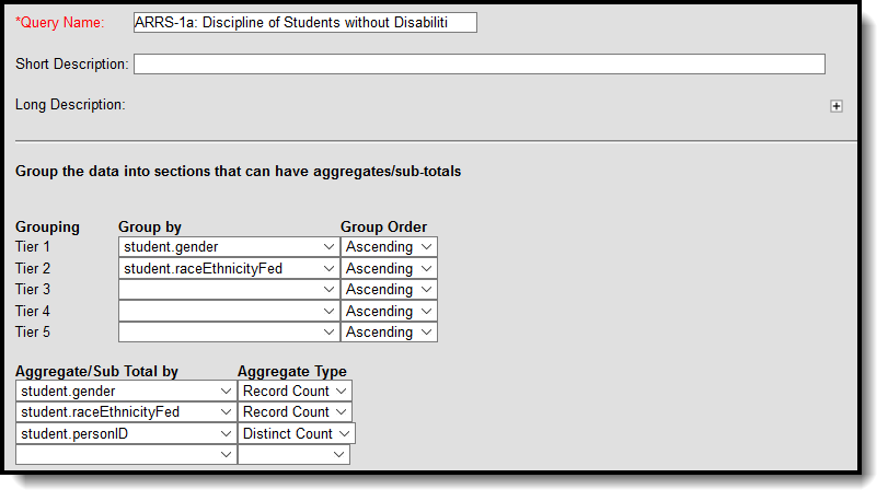 Example of a filter identifying students referred to law enforcement agencies