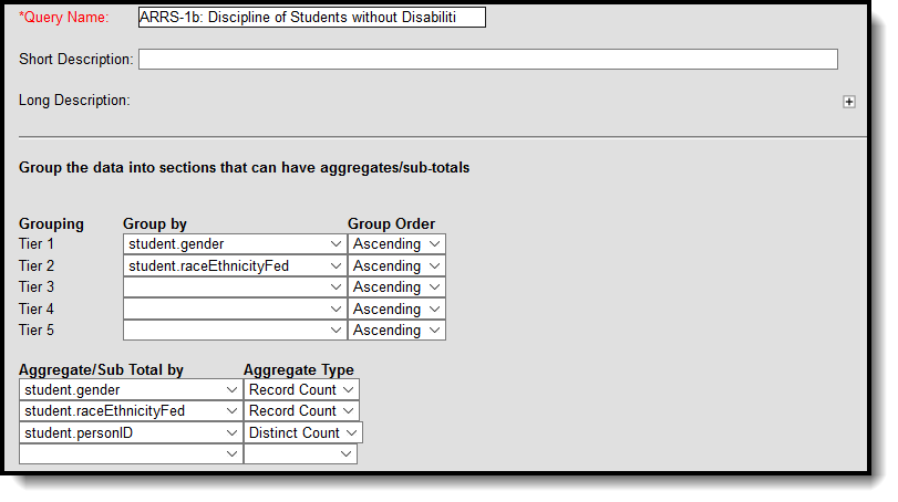 Example of filter used to identify students with school-related arrest