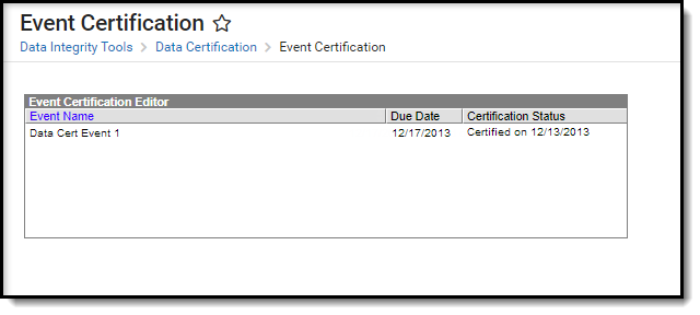 Screenshot of the Event Certification editor.