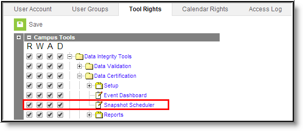 Screenshot of Snapshot Scheduler Tool Rights
