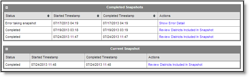 Screenshot of Accessing Completed Snapshots
