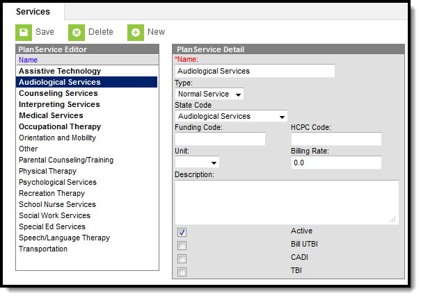 Screenshot of the Special Ed Services tool.