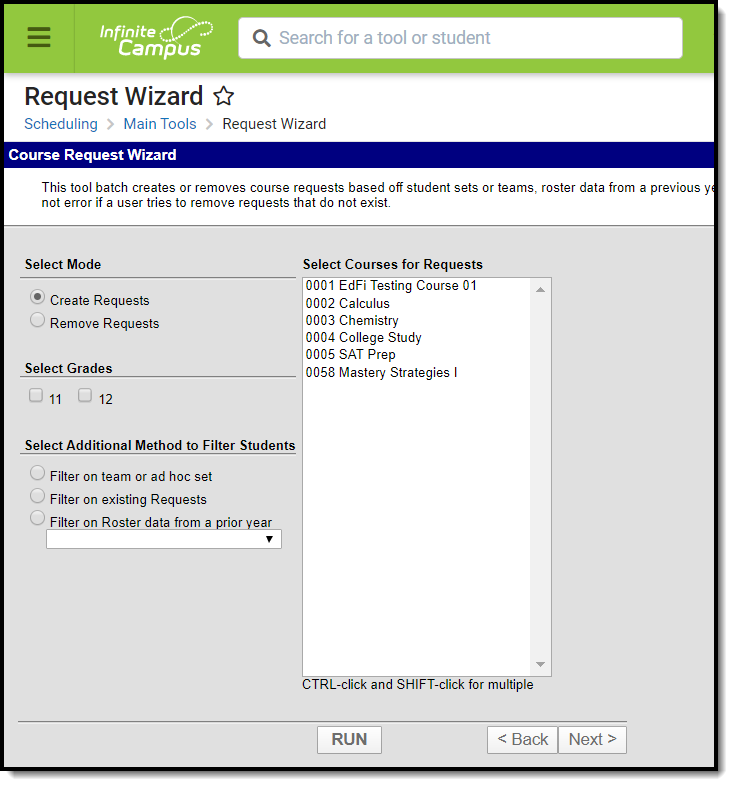 Screenshot of the Request Wizard editor.