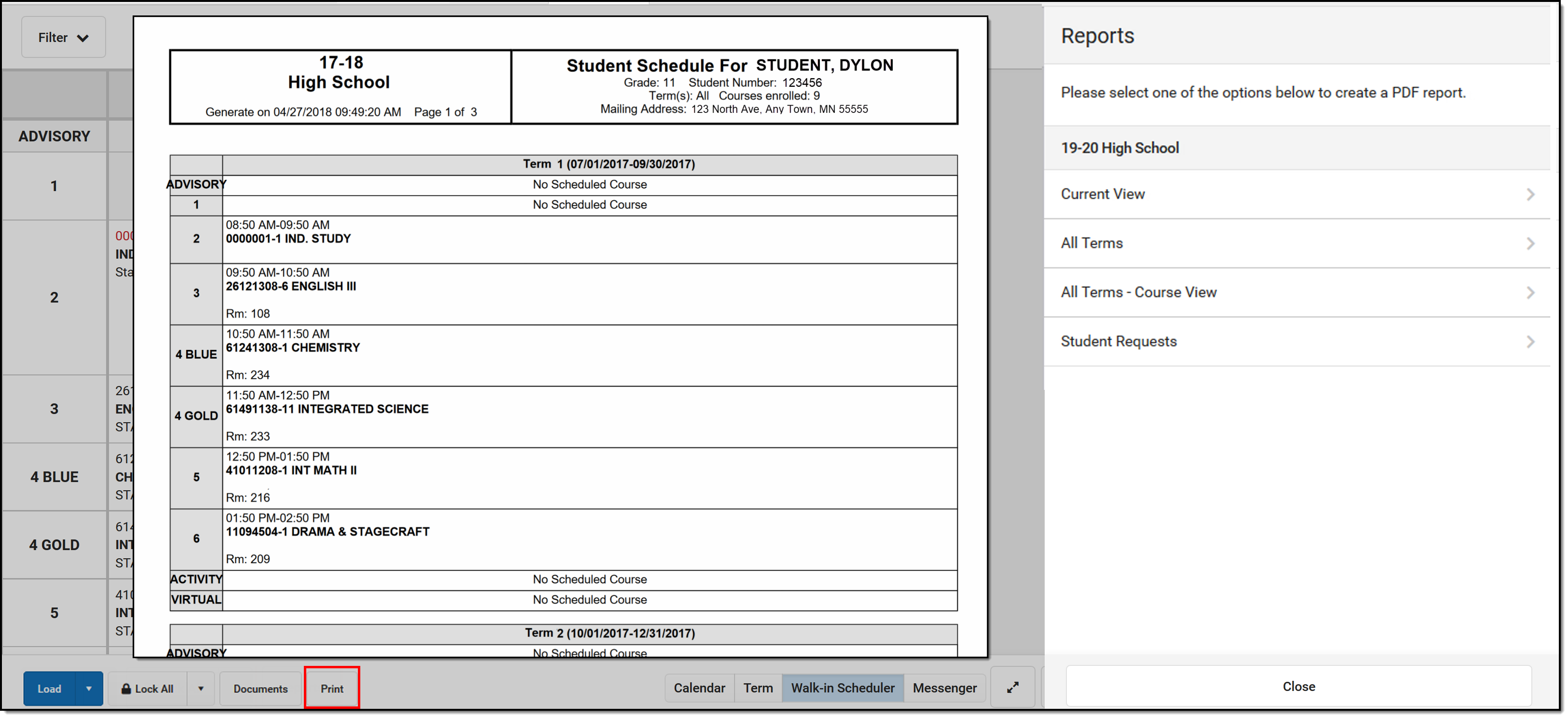 Screenshot of the Schedule reports. 