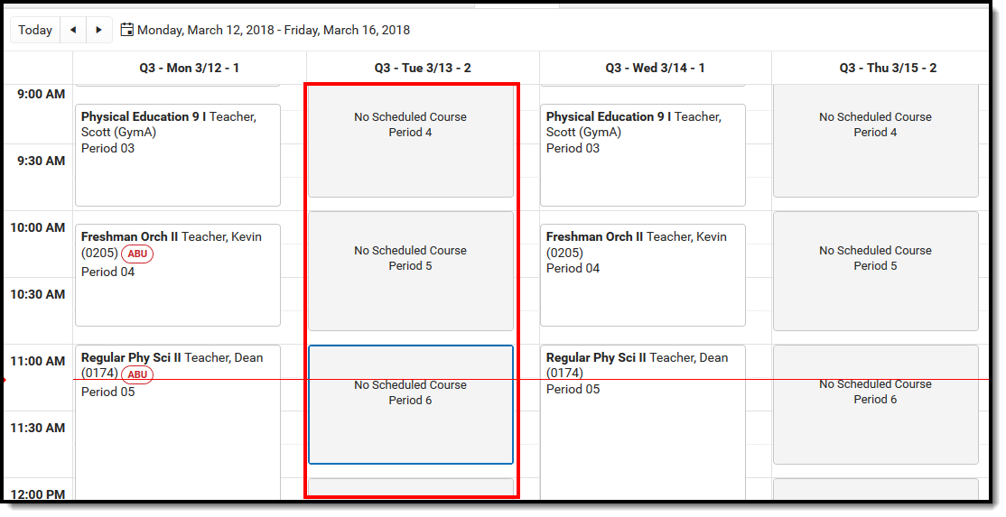 Screenshot of no scheduled courses. 