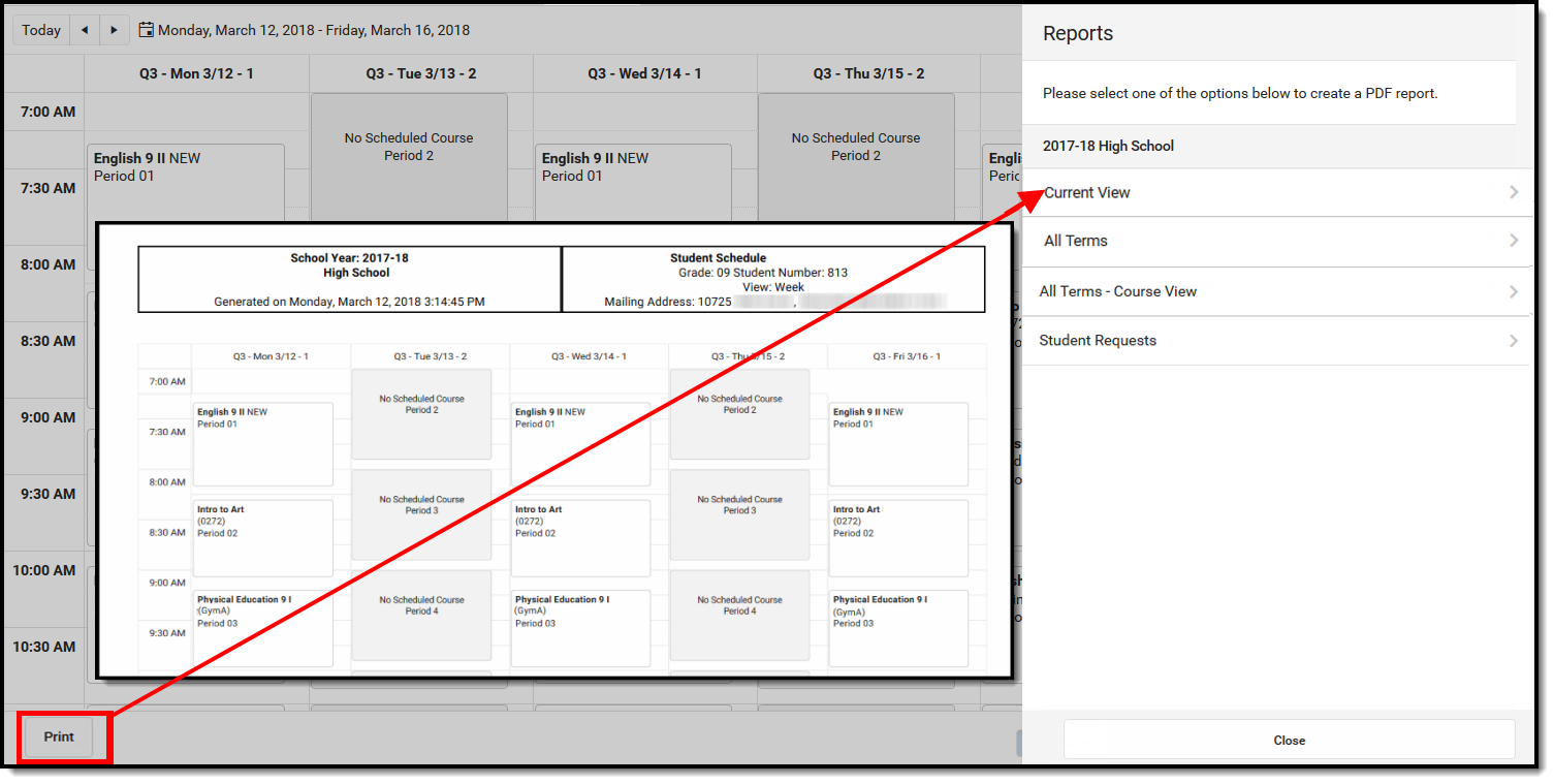 Screenshot of the default schedule reports. 