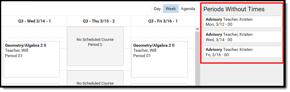 Screenshot of the courses that are not assigned to periods. 