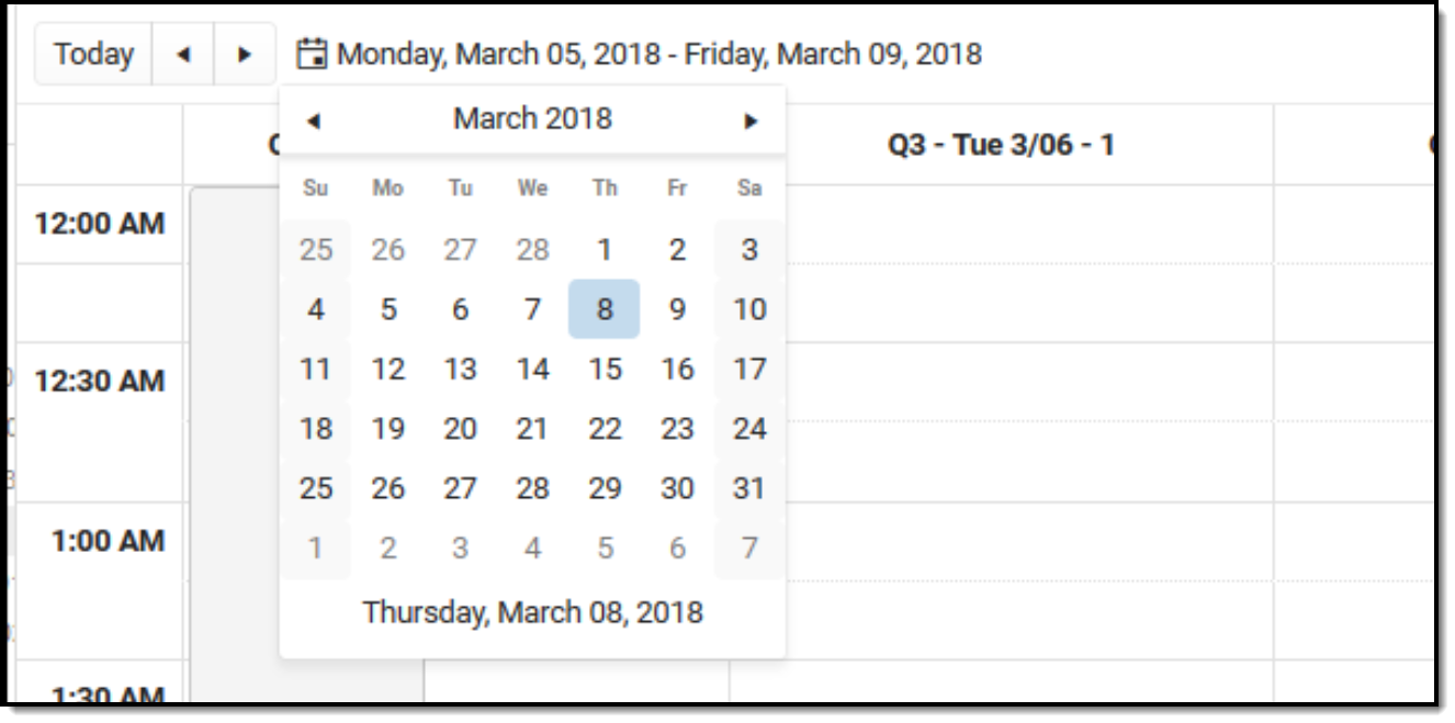 Screenshot of the schedule calendar view. 