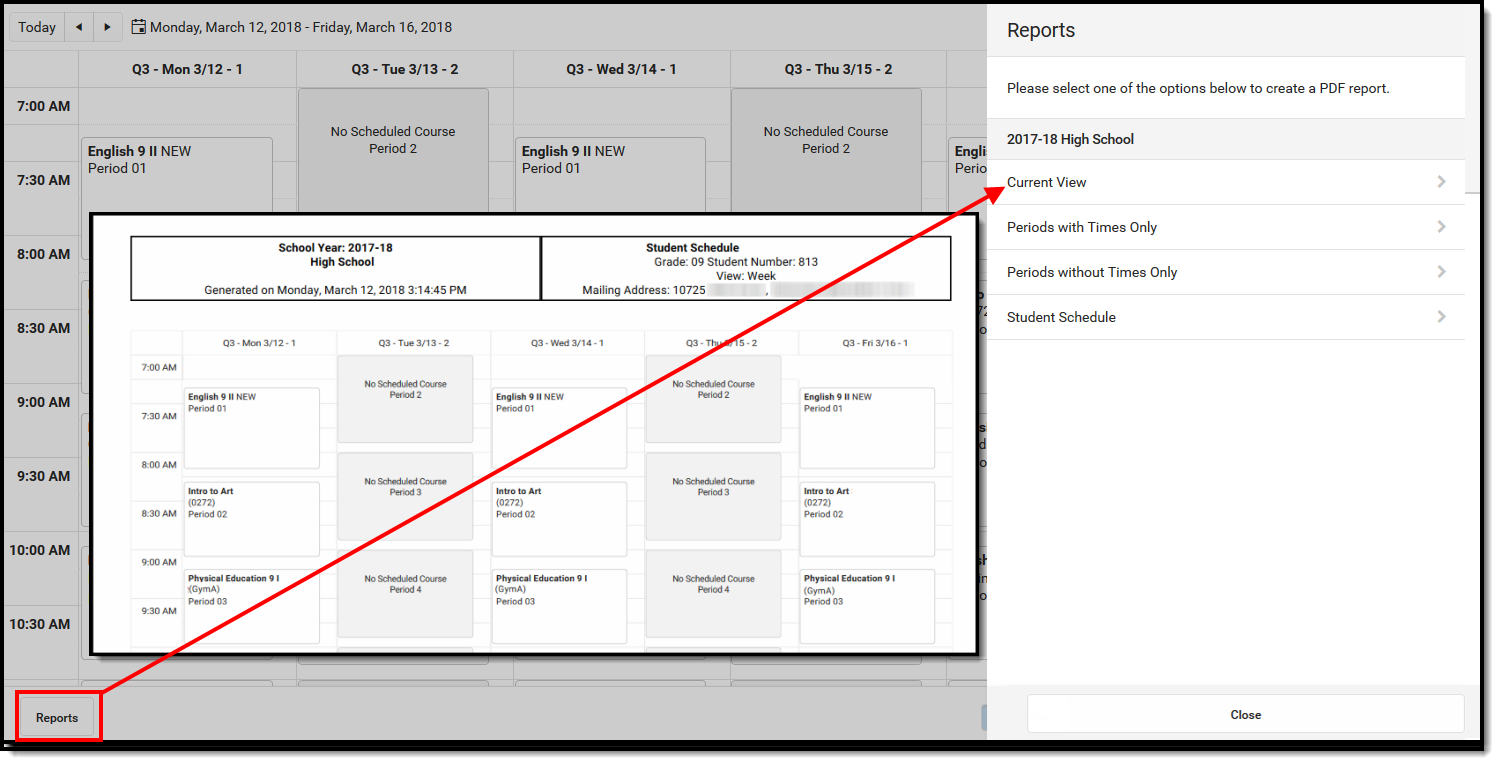 Screenshot of the schedule reports. 