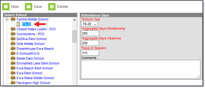 Screenshot of the View Attendance Override Data.