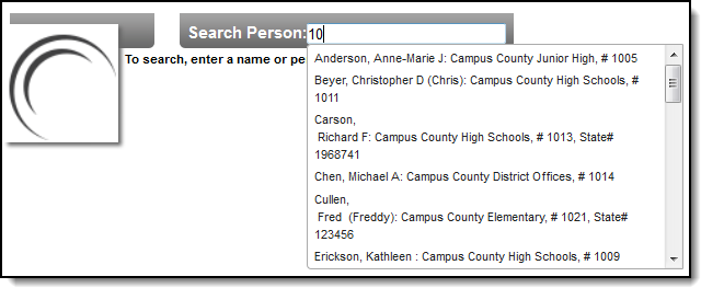 Screenshot of a Person Search for 