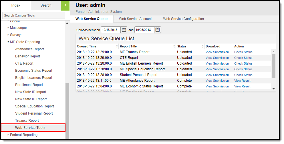 Screenshot of the Web Service Tools.