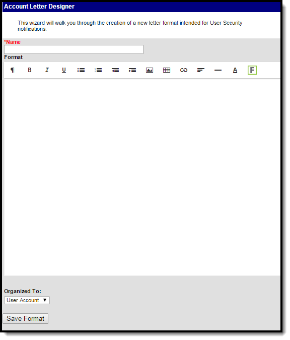 screenshot of the letter format editor.