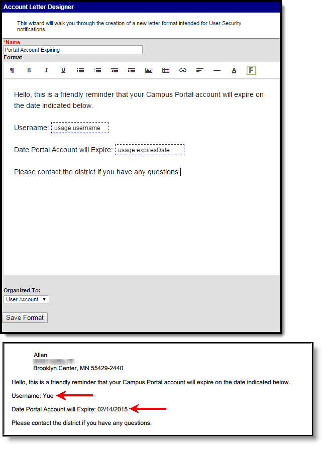screenshot of a letter reminding people of their expiring portal account
