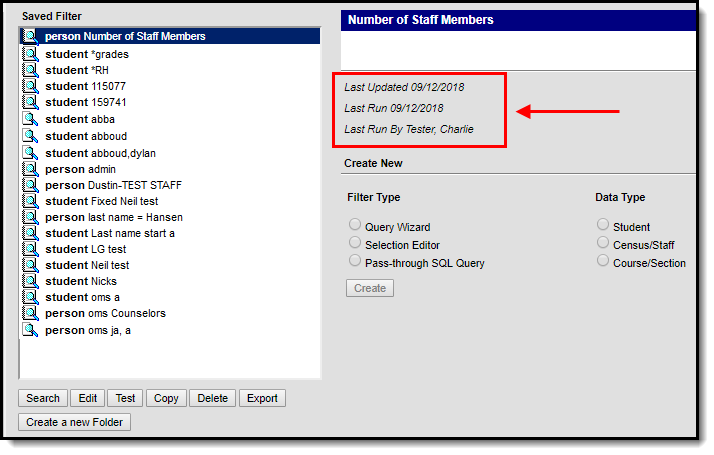Screenshot highlighting Filter Tracking Information.