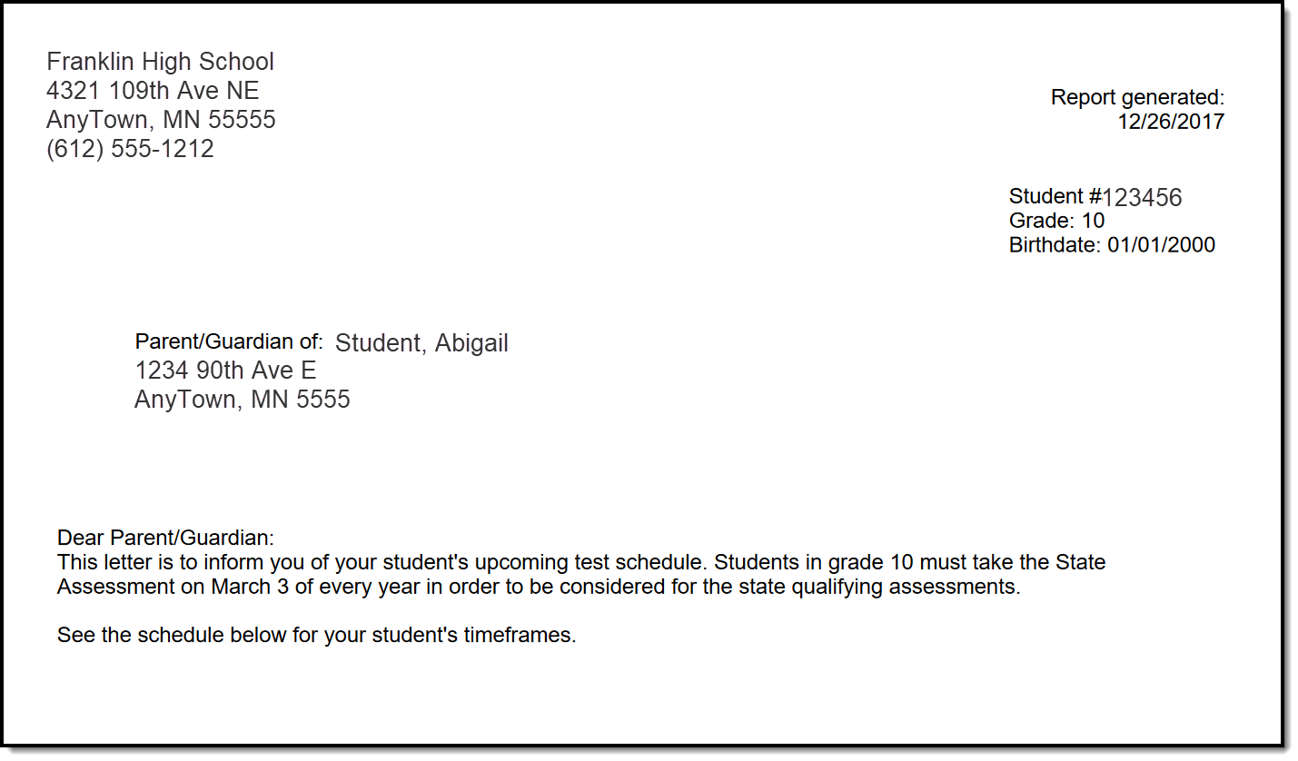 screenshot of the address form letter format
