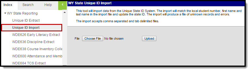 Screenshot of Unique ID Import.