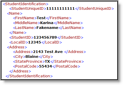 Screenshot of an example Student Identification Object.