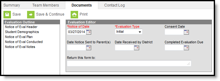 Screenshot of Notice of Evaluation Part B Editors.
