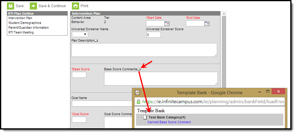 Screenshot showing template bank expanded in a plan.
