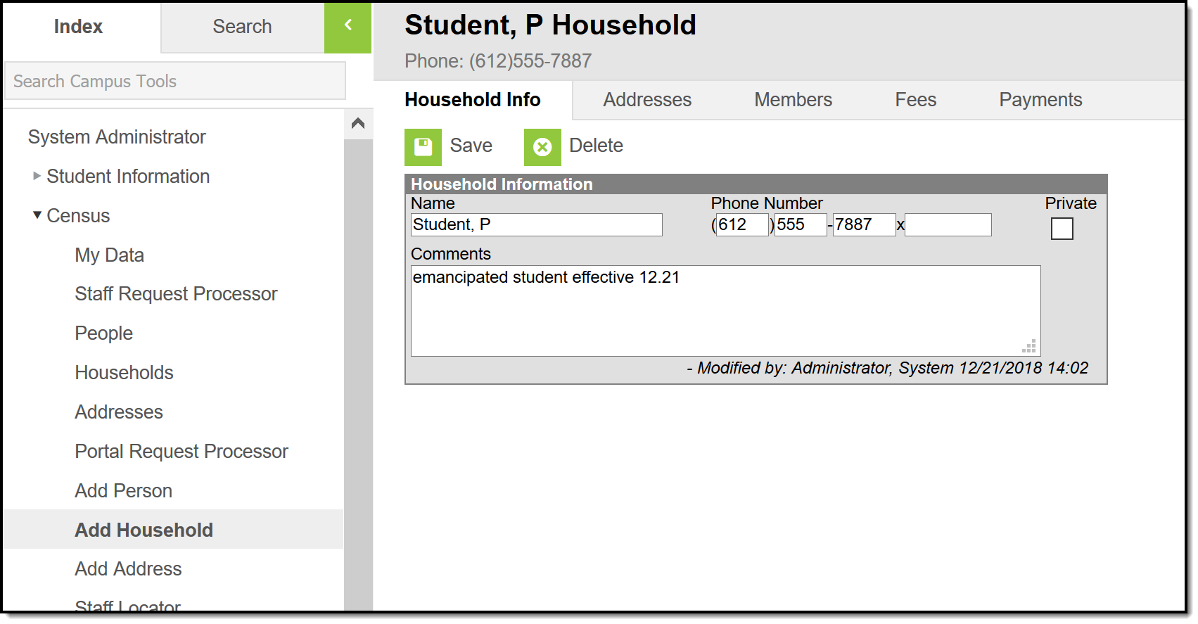 Screenshot of Add Household tool and the Household Info tab is selected.