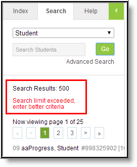 Screenshot of the Exceed Search Limit results display.