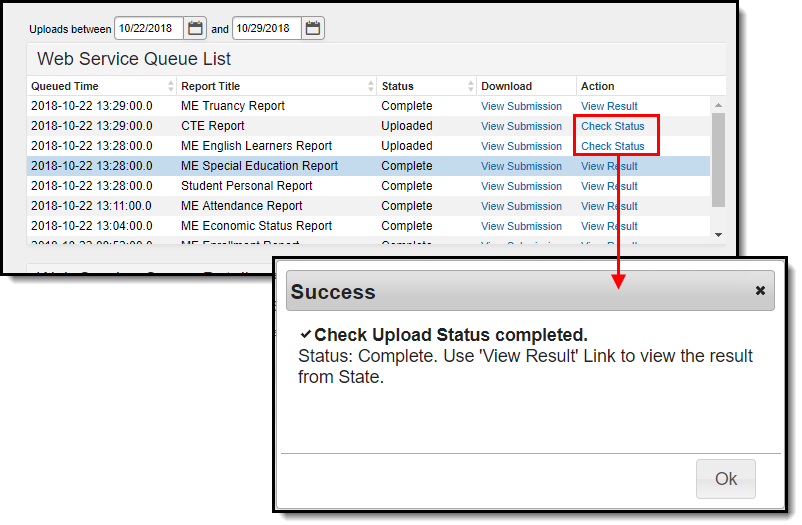 Screenshot of the Checking the Report Status. 