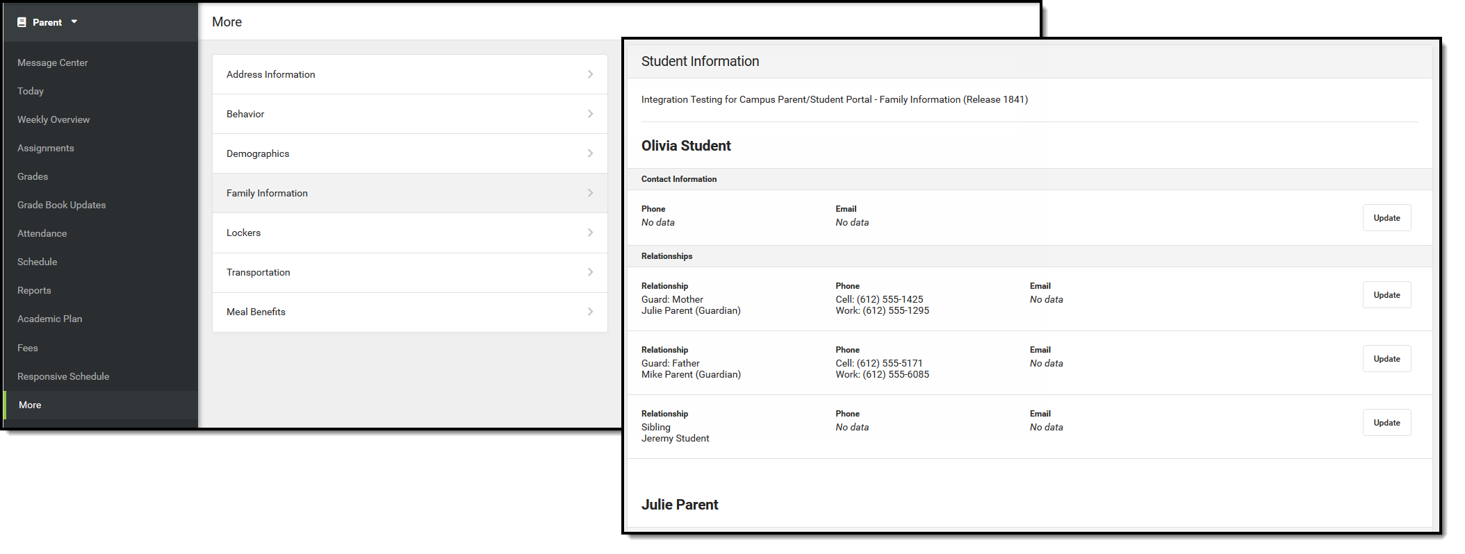 Screenshot of Family Contact Requests in Campus Parent