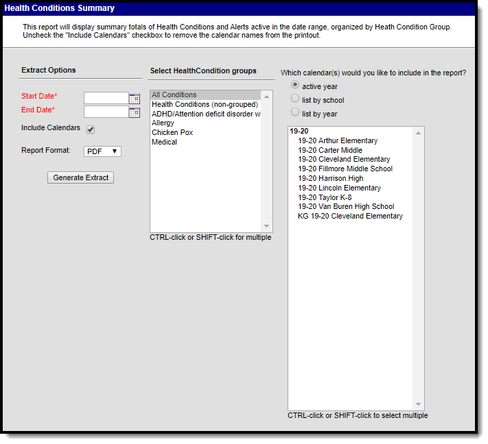 Image of the Health Condition Summary Report editor