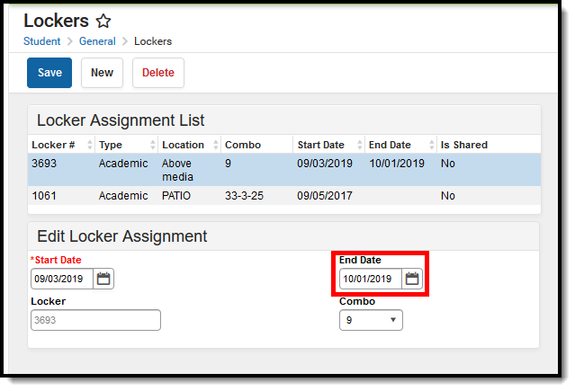 Screenshot of End Locker Assignment fields. 