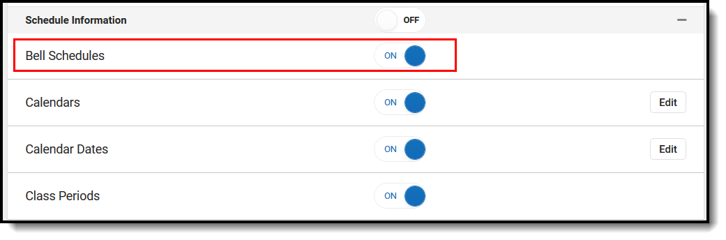 Screenshot of Bell Schedules Resource Preferences.