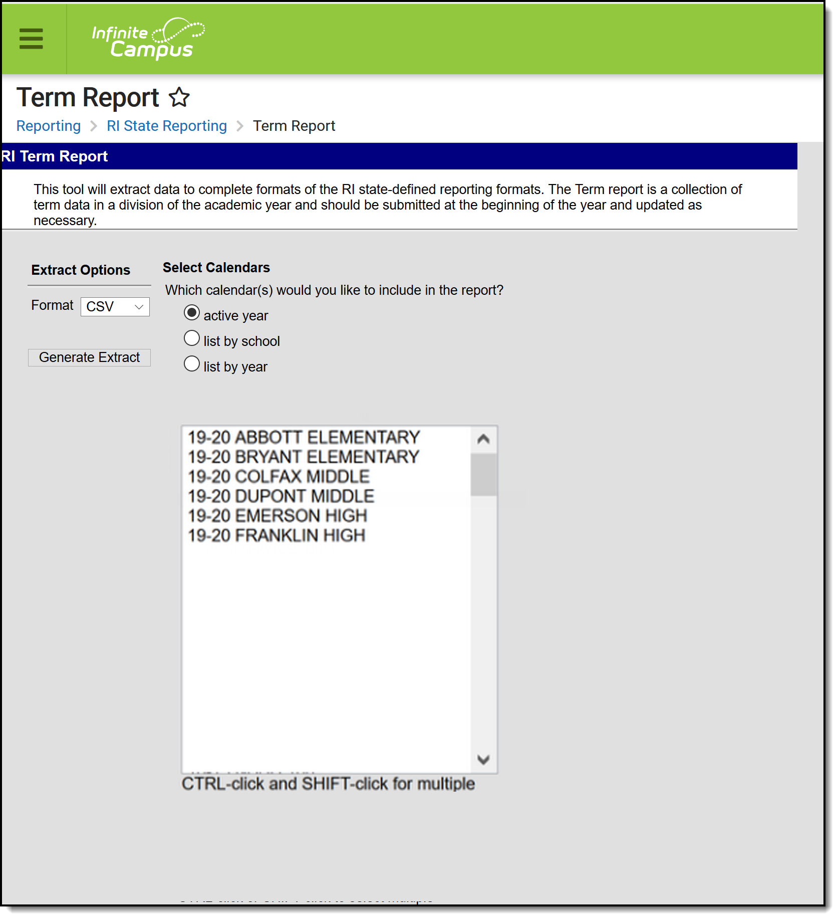 Screenshot of the term report editor. 