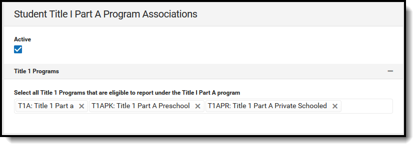 Screenshot of Title 1 Programs.