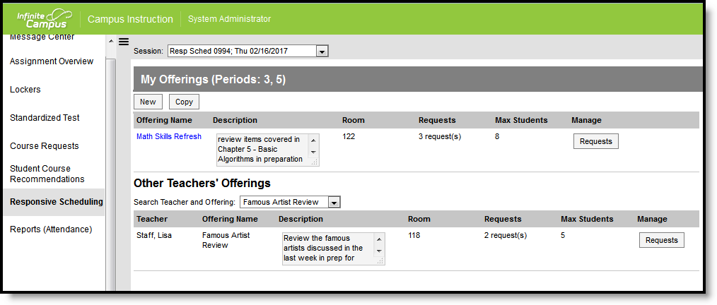 Screenshot of Responsive Scheduling Teacher Tool