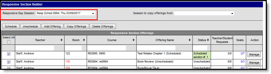 Screenshot of Responsive Day Session Selection