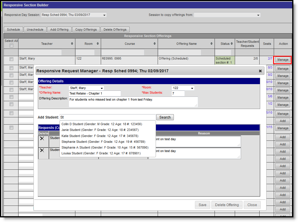 Screenshot of Manage an Offering