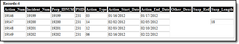 Screenshot of an example Actions Report in HTML format.