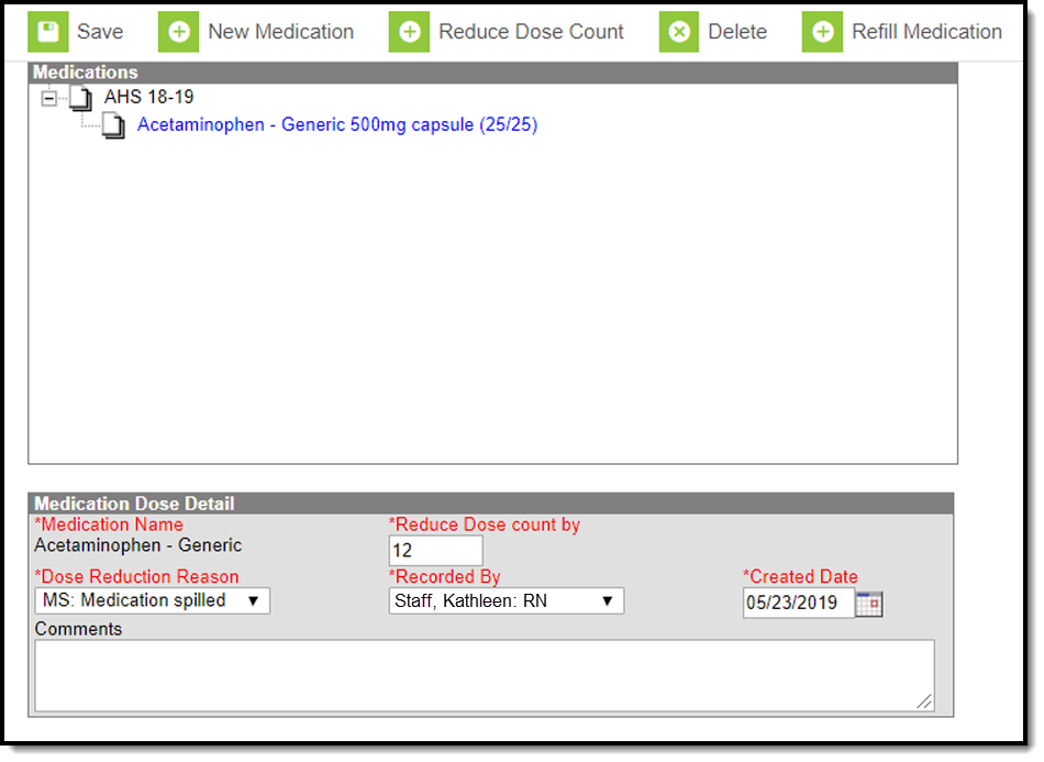 Screenshot of the reduce dose count tool.