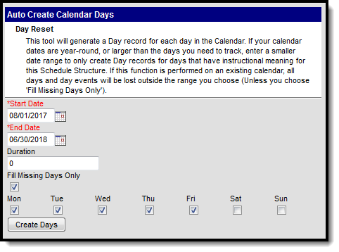 Screenshot of the Day Reset tool.
