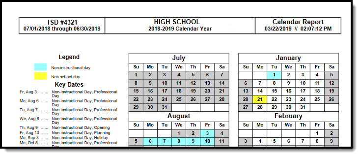 Screenshot of the Calendar Days Report in PDF format.