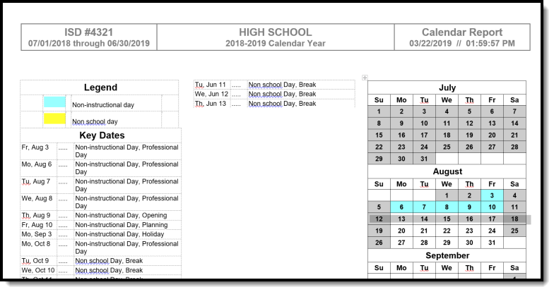 Screenshot of the Calendar Days Report in DOCX format. 