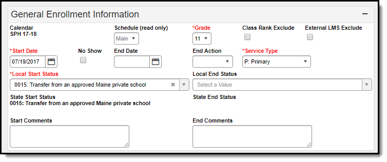 Screenshot of General Enrollment Information editor.